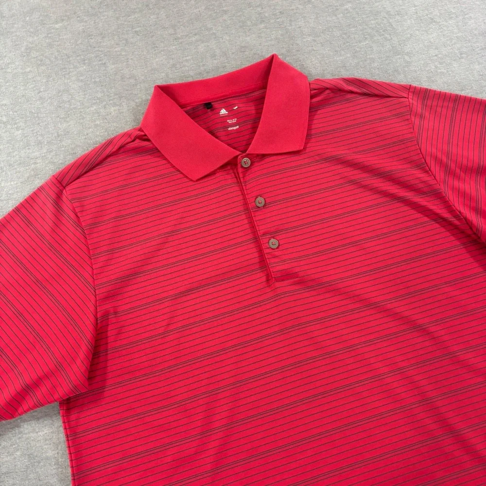 Adidas Golf Mens XL Red Black Striped Short Sleeve Polo Shirt Z78678